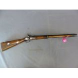 PERCUSSION RIFLE- AN ANTIQUE ENFIELD PATTERN PERCUSSION CARBINE WITH LATER RESTOCK.