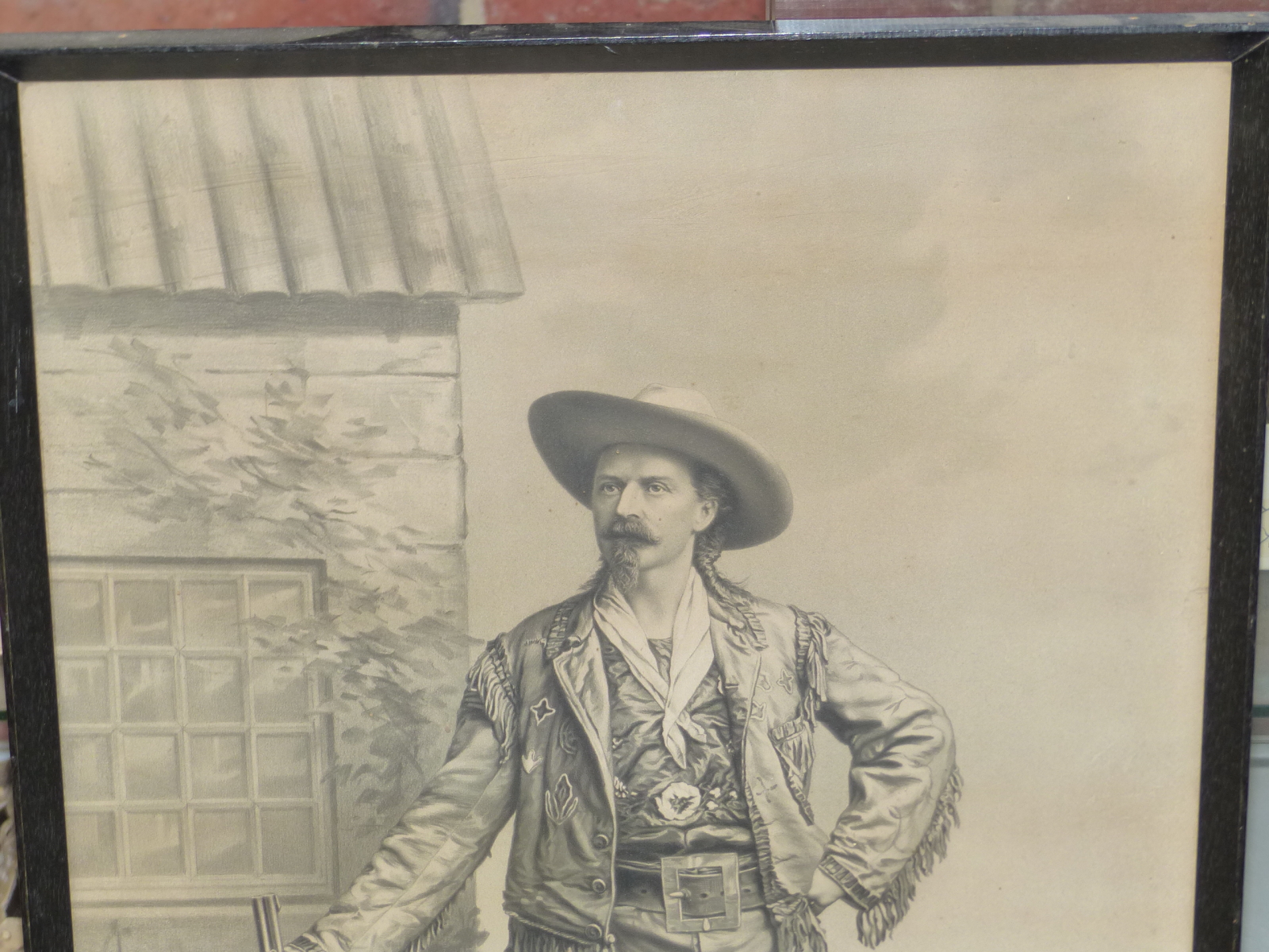 AN ANTIQUE AMERICAN PORTRAIT PRINT OF BUFFALO BILL, A BLACK AND WHITE LITHOGRAPH BY A. HOEN AND CO., - Image 9 of 11