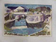 FIVE 20th/21st C. ENGLISH WORKS BY DIFFERENT HANDS INCLUDES COLOUR PRINT. LOCK GATES RICKMANSWORTH