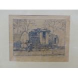 GEORGE GRAHAM (1881-1949) GYPSY CARAVAN, PENCIL SIGNED ETCHING. 16 x 20cms TOGETHER WITH A PRINT