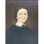 19th CENTURY ENGLISH NAIVE SCHOOL, PORTRAIT OF A LADY OIL ON CANVAS 61 x 51 cms