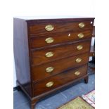 A LATE GEORGIAN MAHOGANY CHEST OF FIVE GRADUATED DRAWERS. H 106 X W 101 X D 49cms.