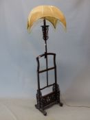A CHINESE HARDWOOD CLOTHES STAND STANDARD LAMP. H 169cms.