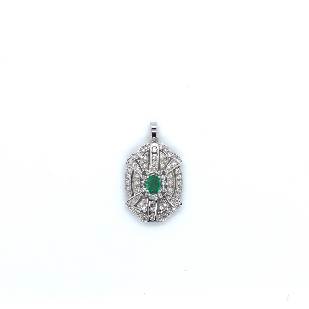 AN 18ct WHITE GOLD HALLMARKED EMERALD AND DIAMOND PENDANT. APPROX ESTIMATED DIAMOND WEIGHT STATED - Image 3 of 3