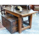 AN ANTIQUE OAK SMALL REFECTORY TABLE.