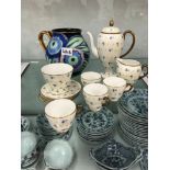A WEDGWOOD COFFEE SET, A CARLTON WARE HIAWATHA PATTERN JUG TOGETHER WITH MISCELLANEOUS BLUE AND