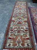 A PAIR OF UNUSUAL ANTIQUE PERSIAN TRIBAL RUNNERS WITH ANIMAL MOTIFS 375 x 104 cms (2)