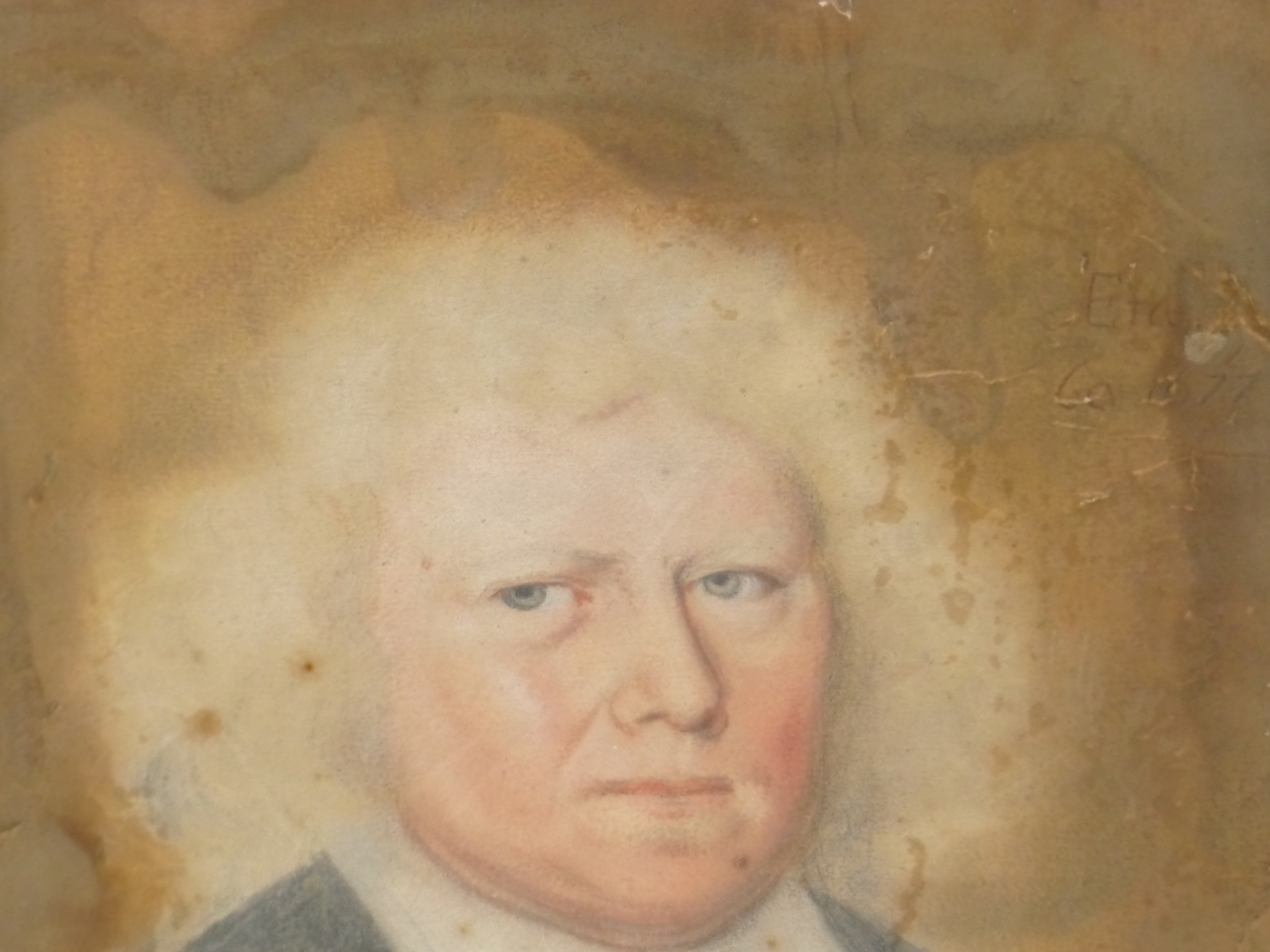 18th CENTURY ENGLISH NAIVE SCHOOL PORTRAIT OF A GENTLEMAN INDISTINCTLY INSCRIBED AND DATED, - Image 5 of 8