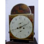 A 19th CENTURY OAK CASED 8 DAY LONG CASED CLOCK WITH PAINTED ARCHED DIAL.