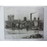THREE 20th C. PENCIL SIGNED ETCHINGS OF LONDON, THAMES RIVER VIEWS, ONE BY W. MONK, TOGETHER WITH