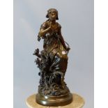 HIPPOLYTE MOREAU (1832-1927), CHANT D'ALOUETTE, A BRONZE FIGURE OF A GIRL SEATED ON A TREE TRUNK