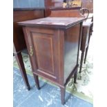AN EDWARDIAN MAHOGANY AND INLAID BEDSIDE CABINET. H 84 X W 42 X D 40cms.