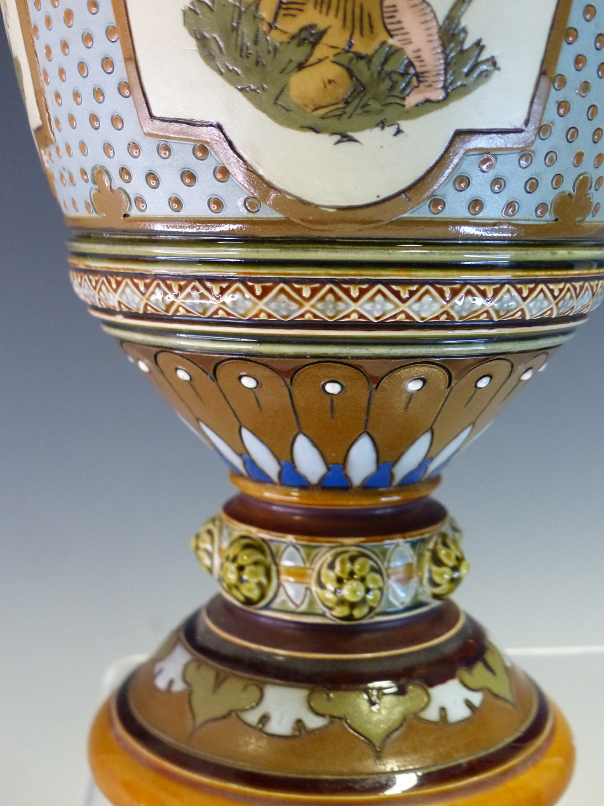 A PAIR OF METTLACH BALUSTER VASES INCISED WITH VIGNETTES OF PUTTI AMONGST FLOWERS ILLUSTRATING THE - Image 10 of 13