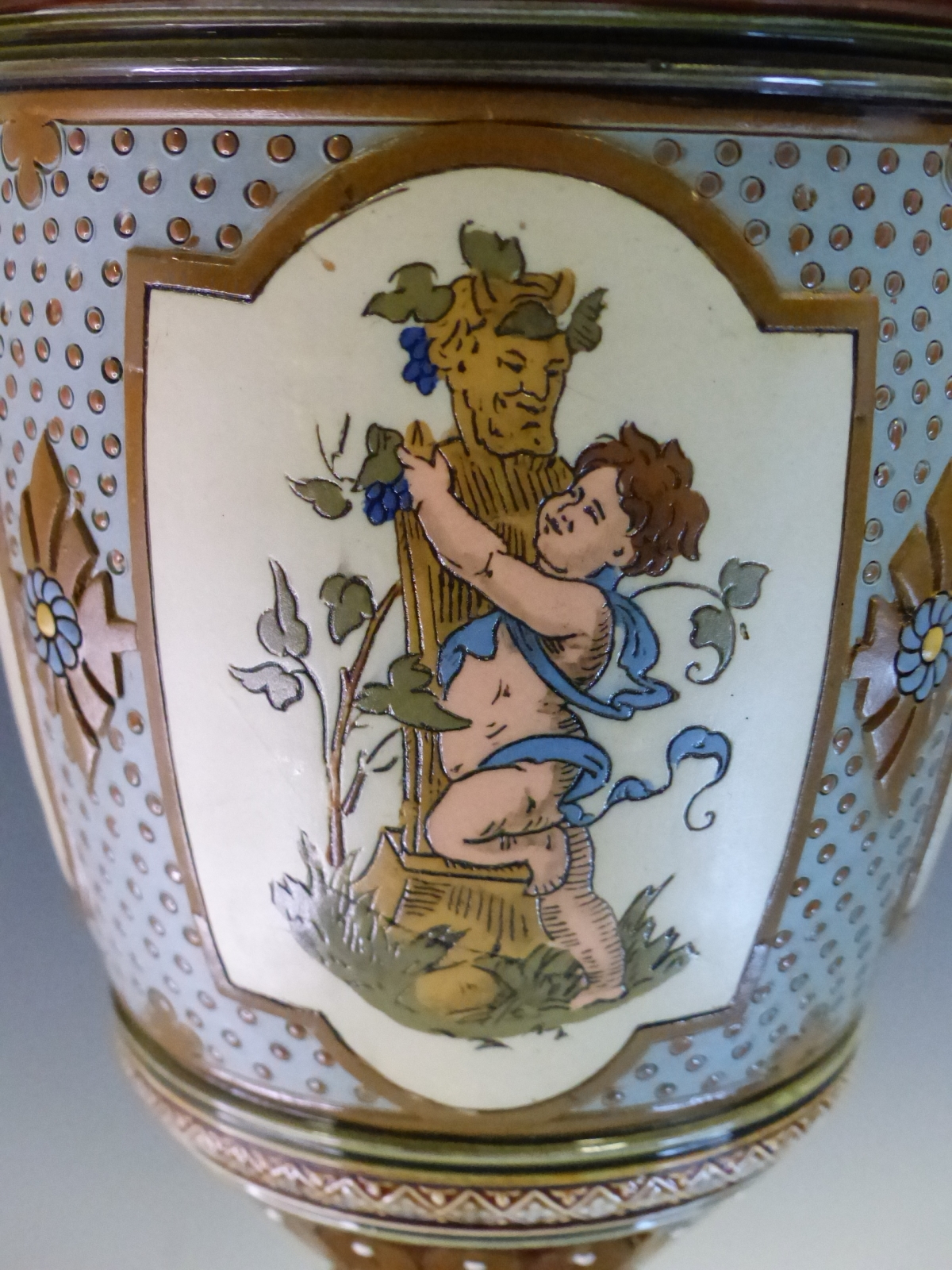 A PAIR OF METTLACH BALUSTER VASES INCISED WITH VIGNETTES OF PUTTI AMONGST FLOWERS ILLUSTRATING THE - Image 9 of 13