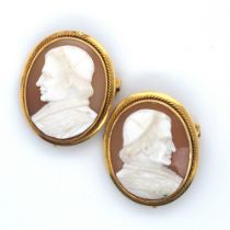 TWO VINTAGE CARVED SHELL CAMEO BROOCHES DEPICTING PAPAL PORTRAIT BUSTS. UNHALLMARKED, ASSESSED AS