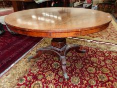 A REGENCY MARQUETRIED ROSEWOOD BULLOCK TASTE BREAKFAST TABLE, THE CIRCULAR TOP WITH A BAND OF