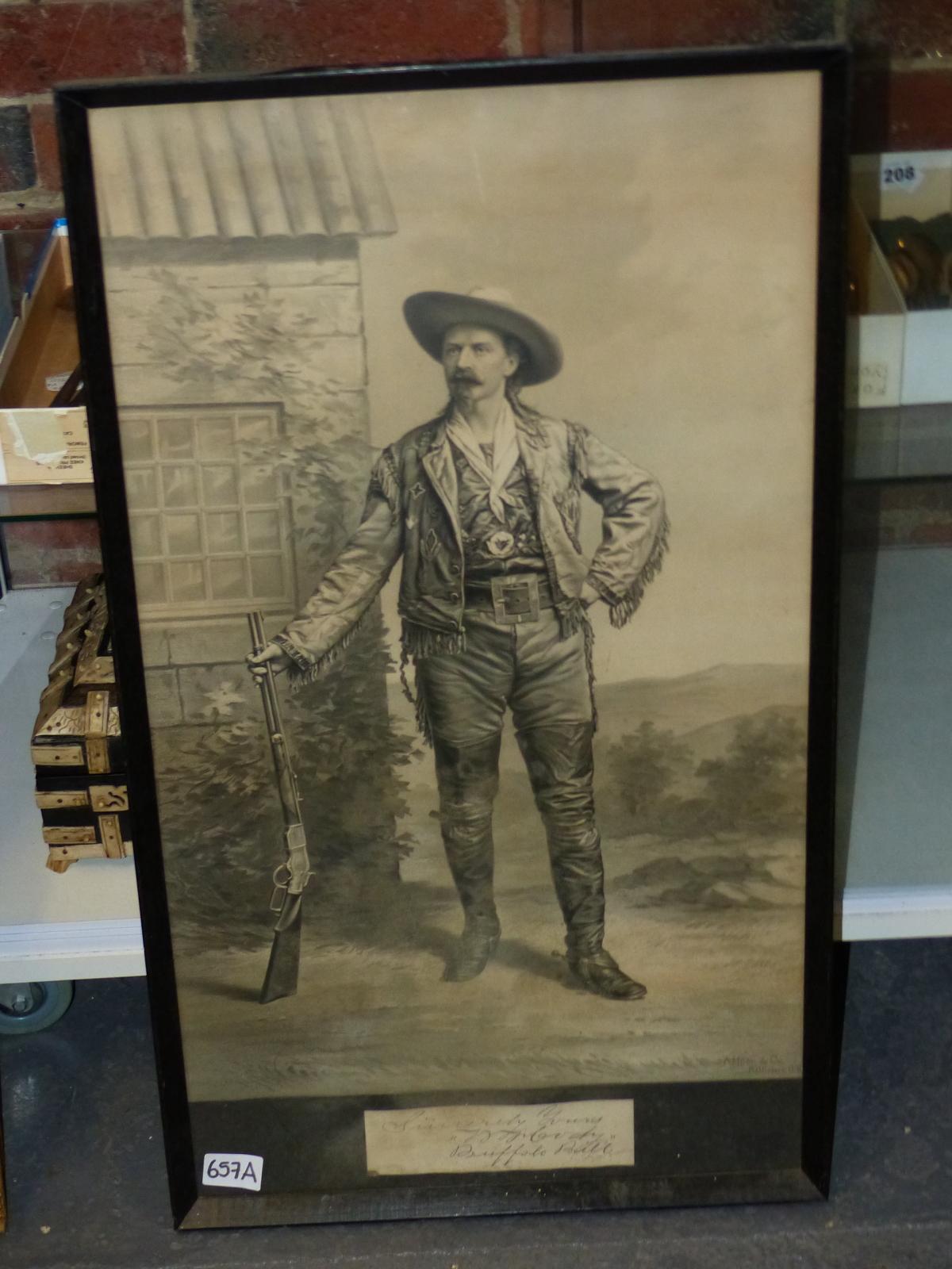 AN ANTIQUE AMERICAN PORTRAIT PRINT OF BUFFALO BILL, A BLACK AND WHITE LITHOGRAPH BY A. HOEN AND CO., - Image 10 of 11