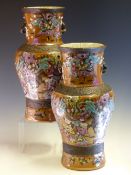 A PAIR OF 19th C. CHINESE CRACKLEWARE BALUSTER VASES, THE NECKS AND BODIES PAINTED IN FAMILLE ROSE