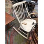 AN INTERESTING DANISH PAINTED BEECHWOOD ROCKING CHAIR.