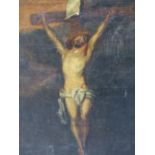 19th CENTURY AFTER THE OLD MASTERS, THE CRUCIFIXION, OIL ON CANVAS, UNFRAMED 104 x 76 cms