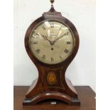 A 19th C. CHEQUER LINE INLAID MAHOGANY BALLOON SHAPED TIMEPIECE, THE SILVERED CIRCULAR DIAL INSCRIBE