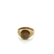 A 9ct GOLD HALLMARKED SIGNET RING WITH MONOGRAM INITIALS. FINGER SIZE U 1/2. WEIGHT 7.08grms.