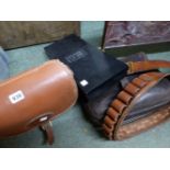 TWO LEATHER CARTRIDGE BAGS, TWO CARTRIDGE BELTS AND A PARKER HALE CLEANING KIT