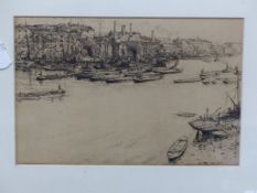 AFTER JAMES MCBEY A PORT SCENE, 15 x 22cms TOGETHER WITH THREE OTHER MARINE SCENES BY DIFFERENT HAND