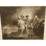 AFTER SIR WILLIAM BEECHY AN ANTIQUE MEZZOTINT FOLIO PRINT, KING GEORGE III REVIEWING THE TROOPS