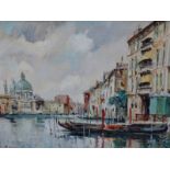 20th C. CONTINENTAL SCHOOL VENETIAN VIEW, SIGNED INDISTINCTLY, OIL ON CANVAS. 43 x 52cms