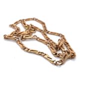 A 9ct HALLMARKED GOLD FIGARO STYLE FLAT LINK CHAIN. LENGTH 46cms. WEIGHT 15.1grms.