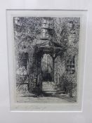FOUR 20th C. PENCIL SIGNED ETCHINGS OF DOORWAYS BY DIFFERENT HANDS, INCLUDES WORK BY EDWARD