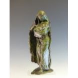 A CONTEMPORY BRONZE SCULPTURE  "MOTHER AND CHILD" WITH GOOD GREEN-BROWN PATINATION,  MONOGRAMED TO