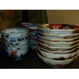 A COLLECTION OF JAPANESE IMARI WARES, COMPRISING: FIVE BOWLS AND COVERS, A SET OF SIX BOWLS, A SET