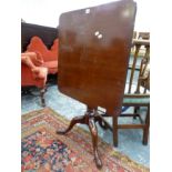 A 19th CENTURY STYLE MAHOGANY TILT TOP OCCASIONAL TABLE ON TRIPOD LEGS. H 69 X W 68 X D 86cms.