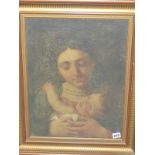 19th CENTURY AFTER THE OLD MASTERS, MOTHER AND CHILD, OIL ON CANVAS 50 x 39 cms