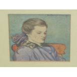 BERTRAM STEVENS EARLY 20th C. PORTRAIT OF A YOUNG LADY SIGNED AND DATED WATERCOLOUR 11 x 12 cm