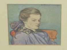 BERTRAM STEVENS EARLY 20th C. PORTRAIT OF A YOUNG LADY SIGNED AND DATED WATERCOLOUR 11 x 12 cm