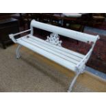 A ANTIQUE CAST IRON WOOD SLAT GARDEN BENCH 149 cm WIDE