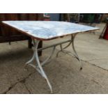 A VINTAGE ZINC TOP GARDEN TABLE