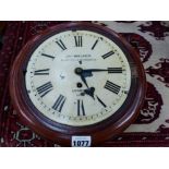 AN ANTIQUE MAHOGANY CASED FUSEE WALL CLOCK WITH 8" DIAL BY J. WALKER, CORNHILL AND REGENTS STREET