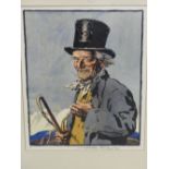 JOHN SIMPSON (1879-1939) PORTRAIT OF A HUNTSMAN, PENCIL SIGNED COLOUR PRINT. 34 x 27cms TOGETHER