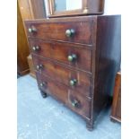 A SMALL 19th CENTURY MAHOGANY CHEST OF FOUR GRADUATED DRAWERS. H 91 X W 77 X D 50cms.