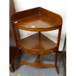 A 19th CENTURY MAHOGANY CORNER WASHSTAND.