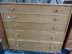 AN AC HAND CRAFT FURNITURE MID CENTURY CHEST OF FIVE DRAWERS. H 79 X W 85 X D 47cms