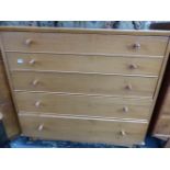 AN AC HAND CRAFT FURNITURE MID CENTURY CHEST OF FIVE DRAWERS. H 79 X W 85 X D 47cms