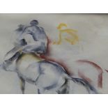 JOHN SKEAPING (1901-1980 ) ARR. THE HORSEMAN, SIGNED, WATERCOLOUR AND PENCIL DRAWING. 40 x 52cms
