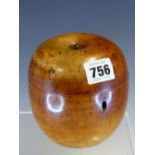 A 19th C. APPLE FORM SINGLE COMPARTMENT TEA CADDY. Dia. 10cms.