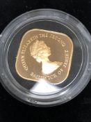 A 22ct GOLD PROOF BAILIWICK OF JERSEY QE2 ONE POUND COIN, IN A SEALED CAPSULE AND ROYAL MINT CASE.
