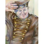 KEITH TURLEY (20th/21st C.) ARR. PORTRAIT OF BENNY HILL, SIGNED, OIL ON BOARD. 84 x 65cms